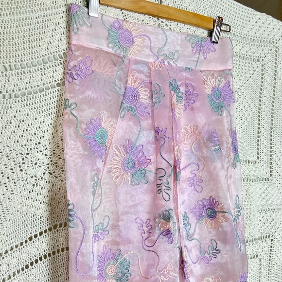 NWOT Designer Natali Women’s Maxi Skirt Sz Small Pink Floral Embroidered Overlay - Picture 3 of 6